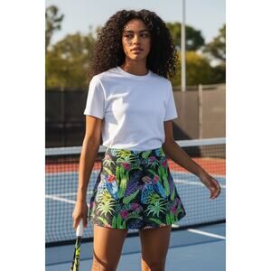 B Skinz Tropical Chameleon Print Skater Mini Skirt XS